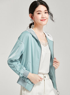 Hooded Pure Color Loose Zipper Jacket