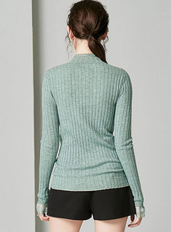 Solid Color Standing Collar Slim Sweater