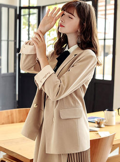 Work Notched Double-breasted Slim Blazer