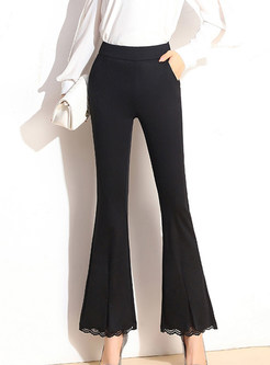 Casual Mid-high Waisted Lace Stretch Pants