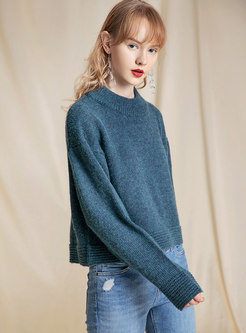 Casual O-neck Split Loose Pullover Sweater
