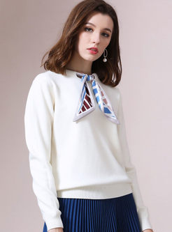 O-neck Bowknot Pullover Loose Sweater