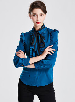 Chic Stand Collar Tied Bowknot Blouse