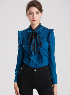 Chic Stand Collar Tied Bowknot Blouse