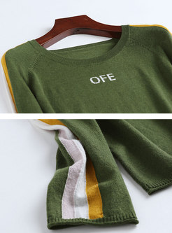 Brief O-neck Color-blocked All-matched Sweater
