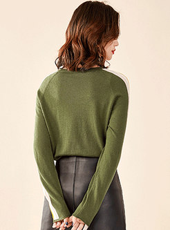 Brief O-neck Color-blocked All-matched Sweater