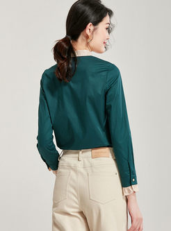 Color-blocked Bowknot Long Sleeve Blouse