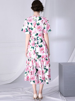 Floral Print Gathered Waist Maxi Dress With Cami