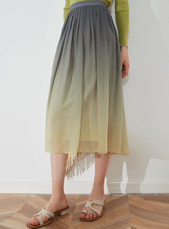 Elegant High Waist Gradient Pleated Skirt