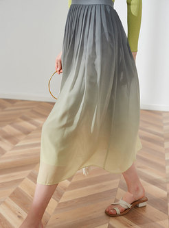 Elegant High Waist Gradient Pleated Skirt