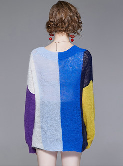 Fashion V-neck Loose Rainbow Sweater