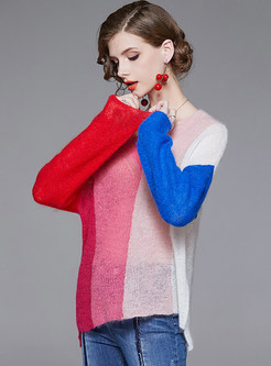 Fashion V-neck Long Sleeve Rainbow Sweater