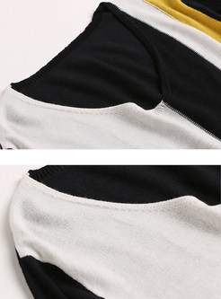 Brief V-neck Long Sleeve Color-blocked Wool Sweater 