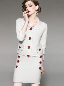 Lapel 3/4 Sleeve Knitted Two Piece Outfits