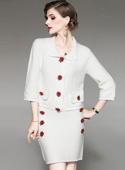 Lapel 3/4 Sleeve Knitted Two Piece Outfits