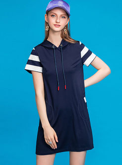 Casual Hooded Striped Shift Dress