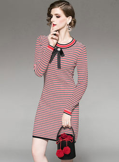 O-neck Striped Slim Knitted Dress