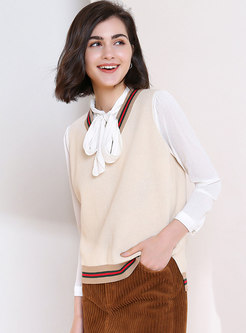 V-neck Color-blocked Sleeveless Sweater