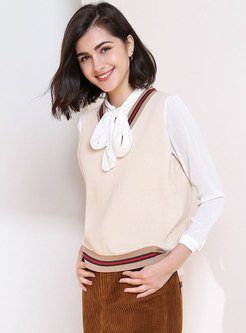 V-neck Color-blocked Sleeveless Sweater