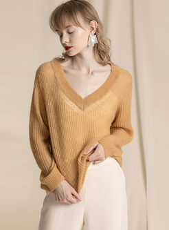 V-neck Loose Perspective Pullover Sweater