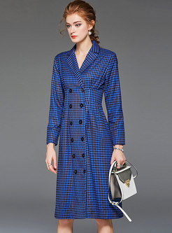 Casual Plaid Gathered Waist Splicing Trench Coat
