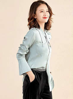 Casual Solid Color Lapel All-matched Blouse