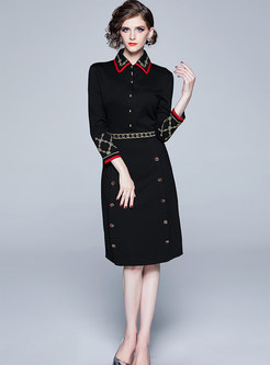 Retro Doll Collar Embroidered Knee-length Dress