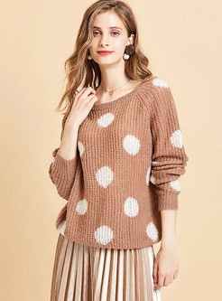 O-neck Pullover Dot Loose Sweater