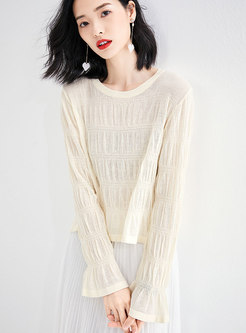 Chic O-neck Pleated Slim Pullover Sweater