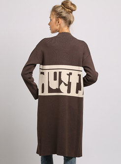 Casual V-neck Geometric Pattern Sweater Coat