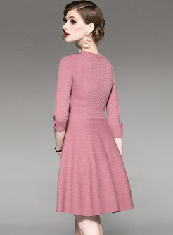 Vintage Gathered Waist Slim Knitted Dress