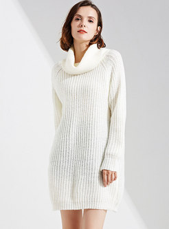 High Neck Pure Color Straight Knitted Dress