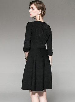 Brief O-neck Big Hem Pullover Knitted Dress