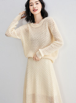 Sweet Hollow Out Knitted Two Piece Dress