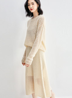 Sweet Hollow Out Knitted Two Piece Dress