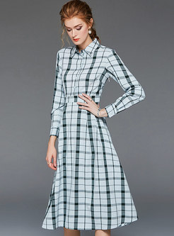 Casual Plaid Single-breasted Skater Dress