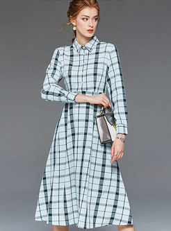 Casual Plaid Single-breasted Skater Dress