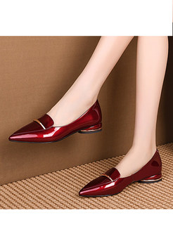 Wine Red Work Pointed Patent Leather Shoes