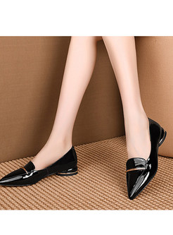 Black Pointed Head Patent Leather Shoes