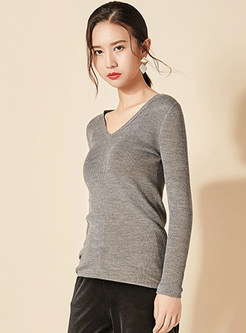 Brief V-neck Solid Color Slim Sweater