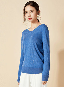 Casual V-neck Hot Drilling Knit Sweater