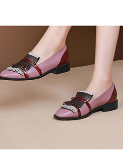 Round Head Low-heeled Cowhide Shoes