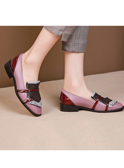 Round Head Low-heeled Cowhide Shoes