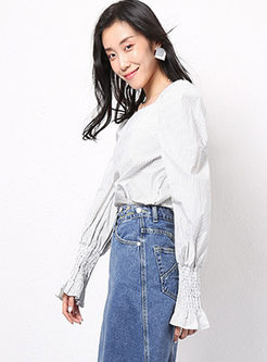 Square Neck Long Sleeve Pullover Blouse
