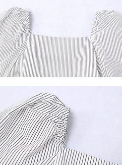 Square Neck Long Sleeve Pullover Blouse