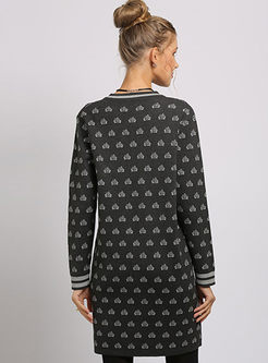 V-neck Long Sleeve Print Sweater Dress
