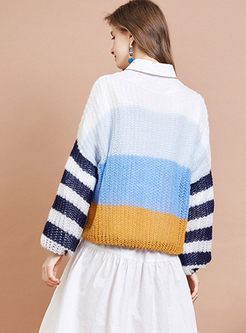 Loose O-neck Striped Pullover Sweater