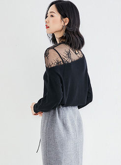 Sexy Bat Sleeve Lace Patchwork Sweater