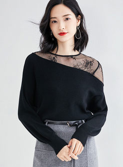 Sexy Bat Sleeve Lace Patchwork Sweater