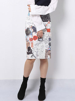 Fashion Irregular Print Bodycon Skirt